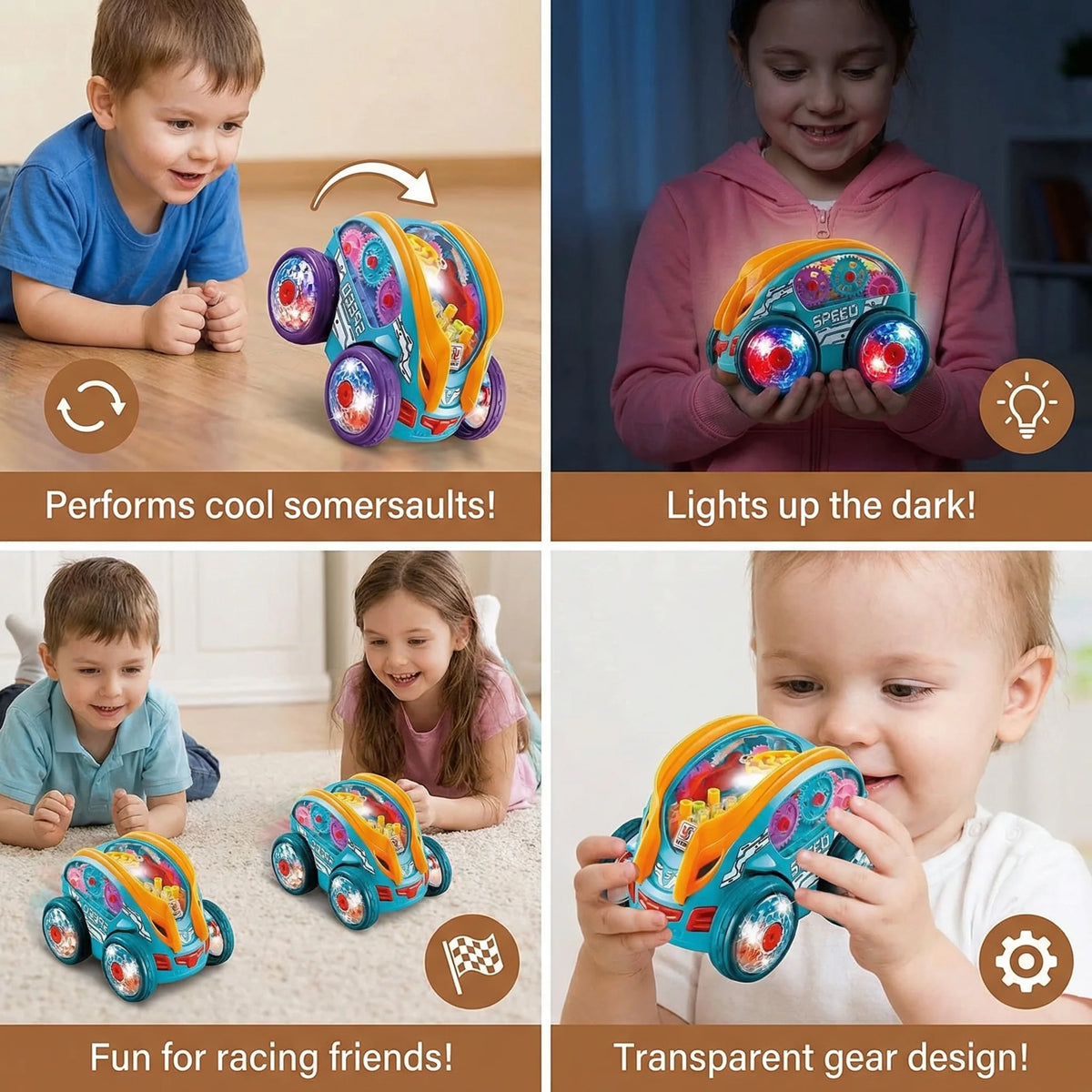 Stunt Toy Car Flipping Spinning LED Lights Rechargeable Battery