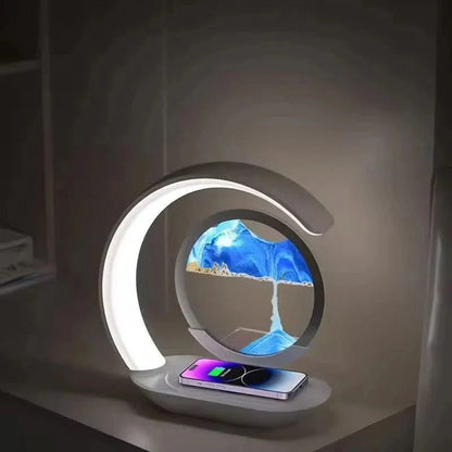 Table Lamp 3D Sand Art Dimmable Wireless Phone Charging