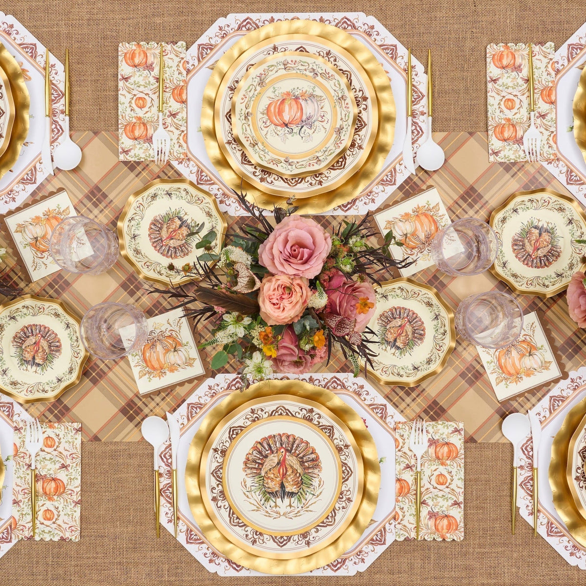 Thanksgiving Plates Heavy-Duty Disposable Paper Gold Accents