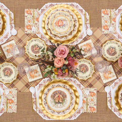 Thanksgiving Plates Heavy-Duty Disposable Paper Gold Accents