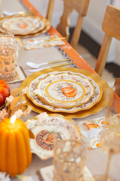 Thanksgiving Plates Heavy-Duty Disposable Paper Gold Accents