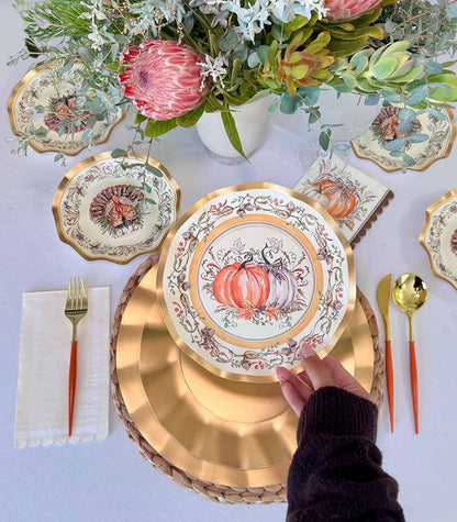Thanksgiving Plates Heavy-Duty Disposable Paper Gold Accents