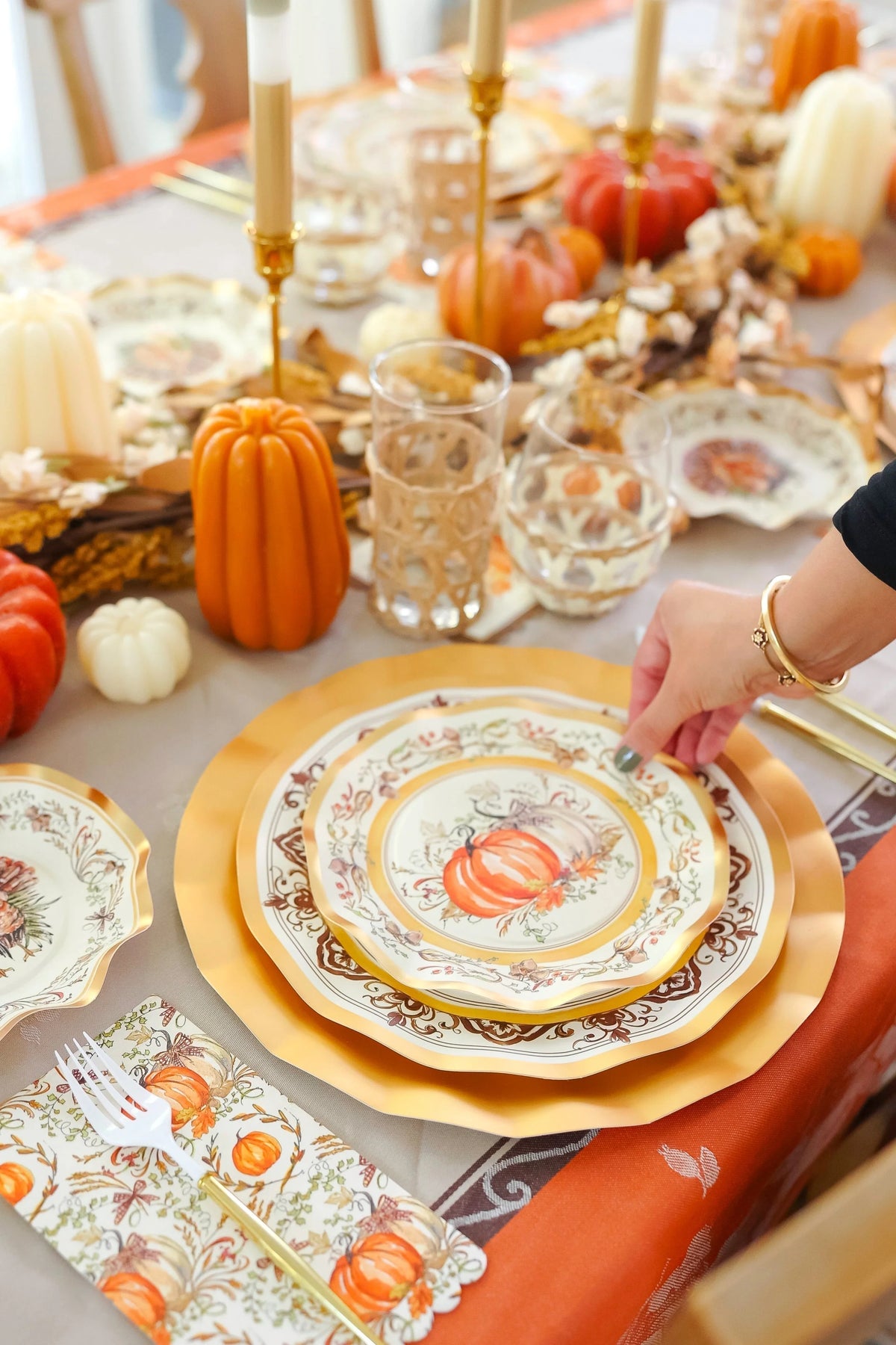 Thanksgiving Plates Heavy-Duty Disposable Paper Gold Accents