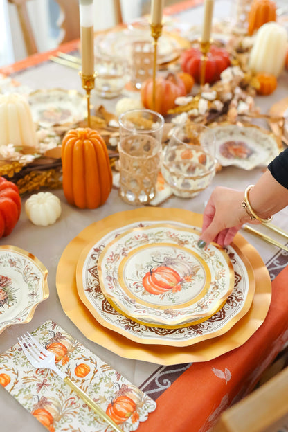 Thanksgiving Plates Heavy-Duty Disposable Paper Gold Accents