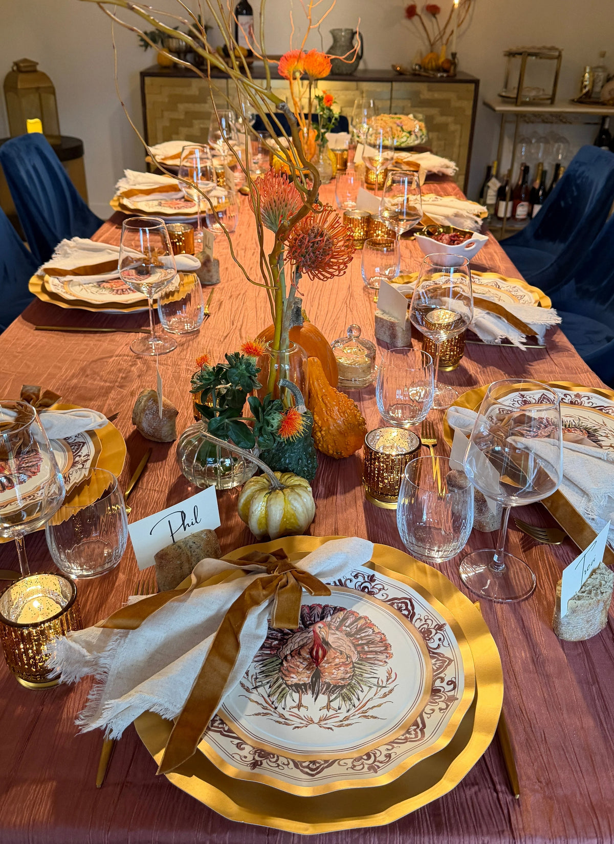 Thanksgiving Plates Heavy-Duty Disposable Paper Gold Accents