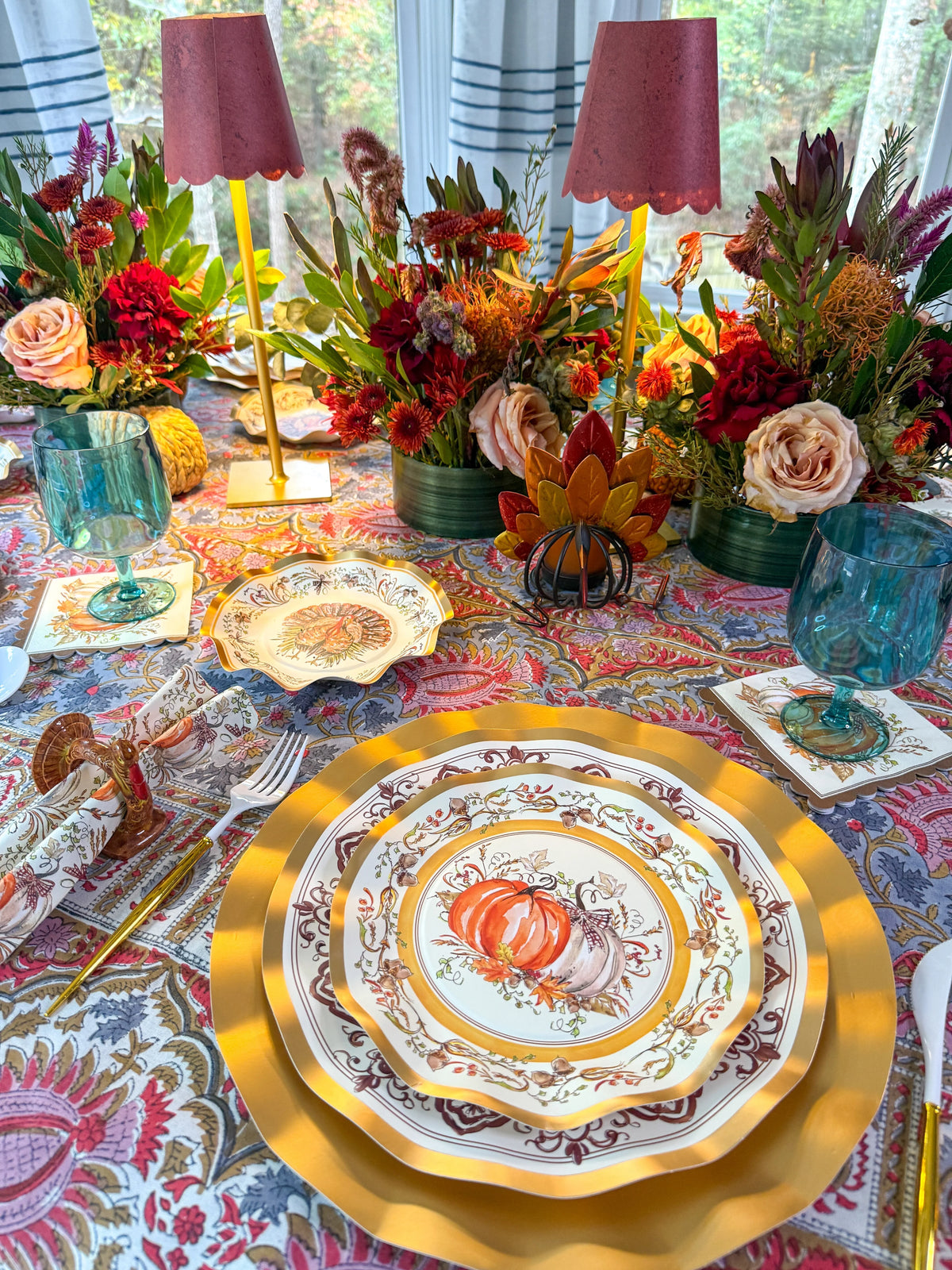 Thanksgiving Plates Heavy-Duty Disposable Paper Gold Accents