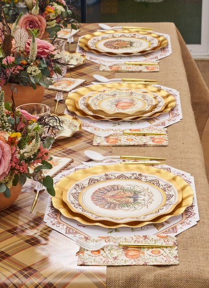 Thanksgiving Plates Heavy-Duty Disposable Paper Gold Accents