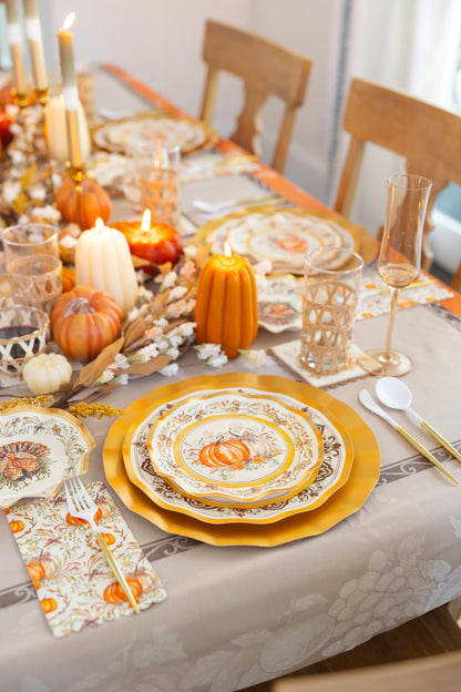 Thanksgiving Plates Heavy-Duty Disposable Paper Gold Accents