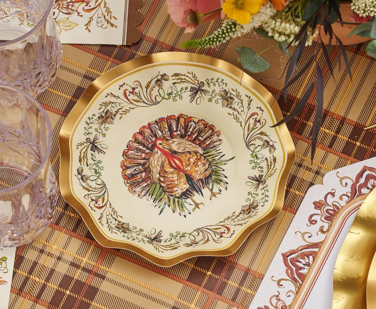 Thanksgiving Plates Heavy-Duty Disposable Paper Gold Accents