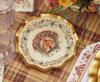 Thanksgiving Plates Heavy-Duty Disposable Paper Gold Accents