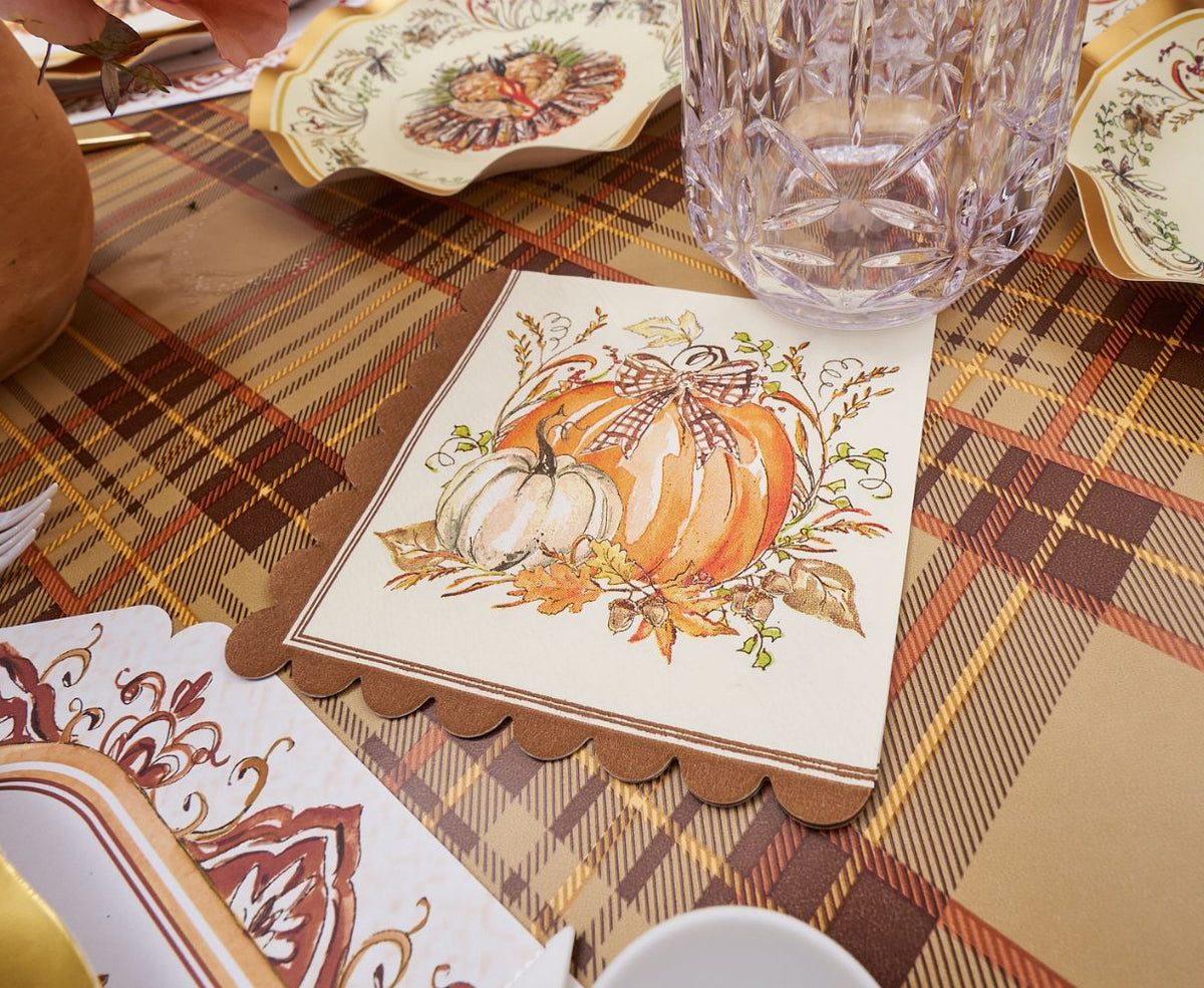 Thanksgiving Plates Heavy-Duty Disposable Paper Gold Accents