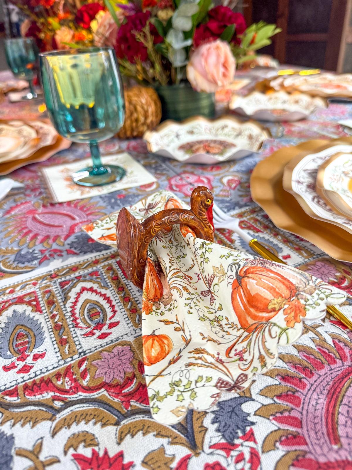 Thanksgiving Plates Heavy-Duty Disposable Paper Gold Accents
