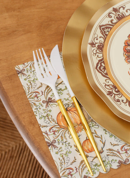 Thanksgiving Plates Heavy-Duty Disposable Paper Gold Accents