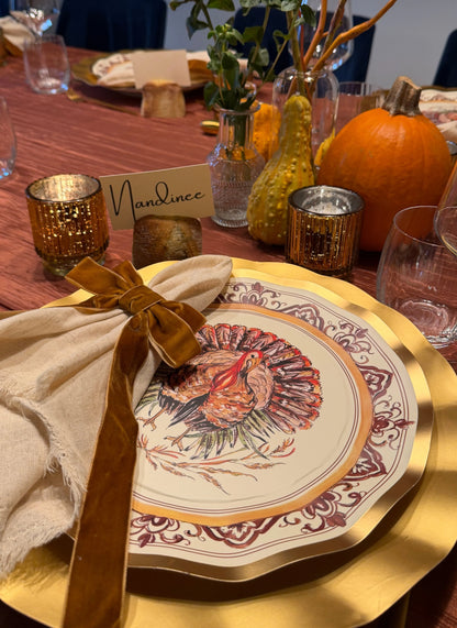 Thanksgiving Plates Heavy-Duty Disposable Paper Gold Accents