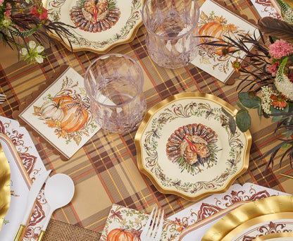 Thanksgiving Plates Heavy-Duty Disposable Paper Gold Accents