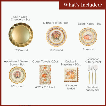 Thanksgiving Plates Heavy-Duty Disposable Paper Gold Accents