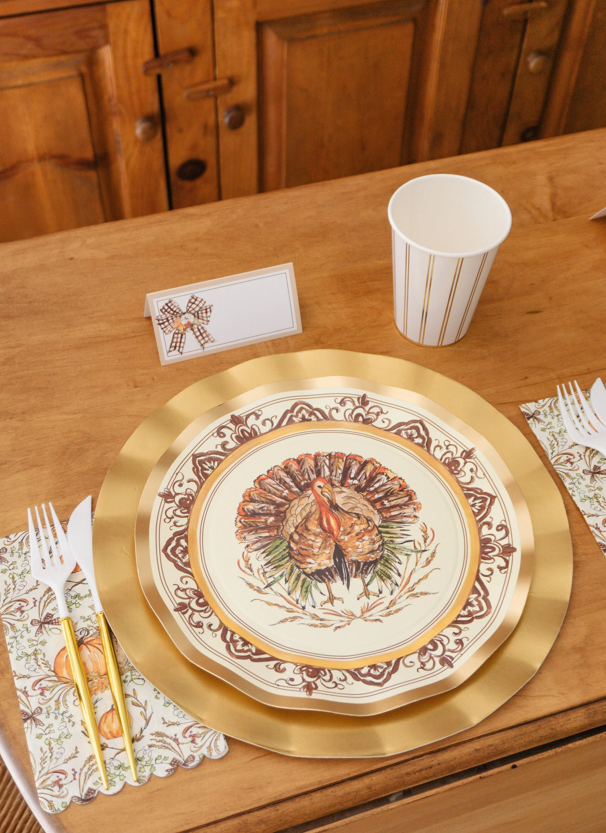 Thanksgiving Plates Heavy-Duty Disposable Paper Gold Accents