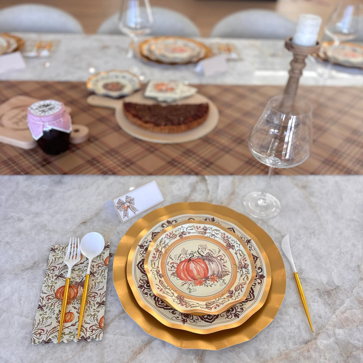 Thanksgiving Plates Heavy-Duty Disposable Paper Gold Accents