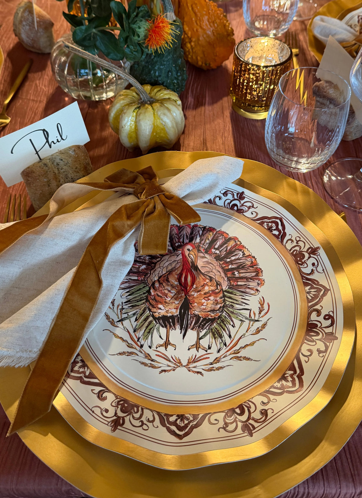 Thanksgiving Plates Heavy-Duty Disposable Paper Gold Accents