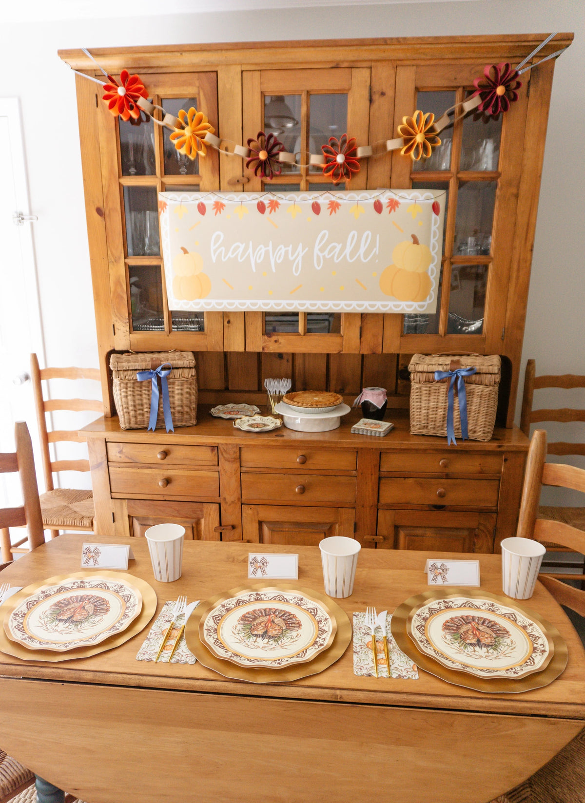 Thanksgiving Plates Heavy-Duty Disposable Paper Gold Accents