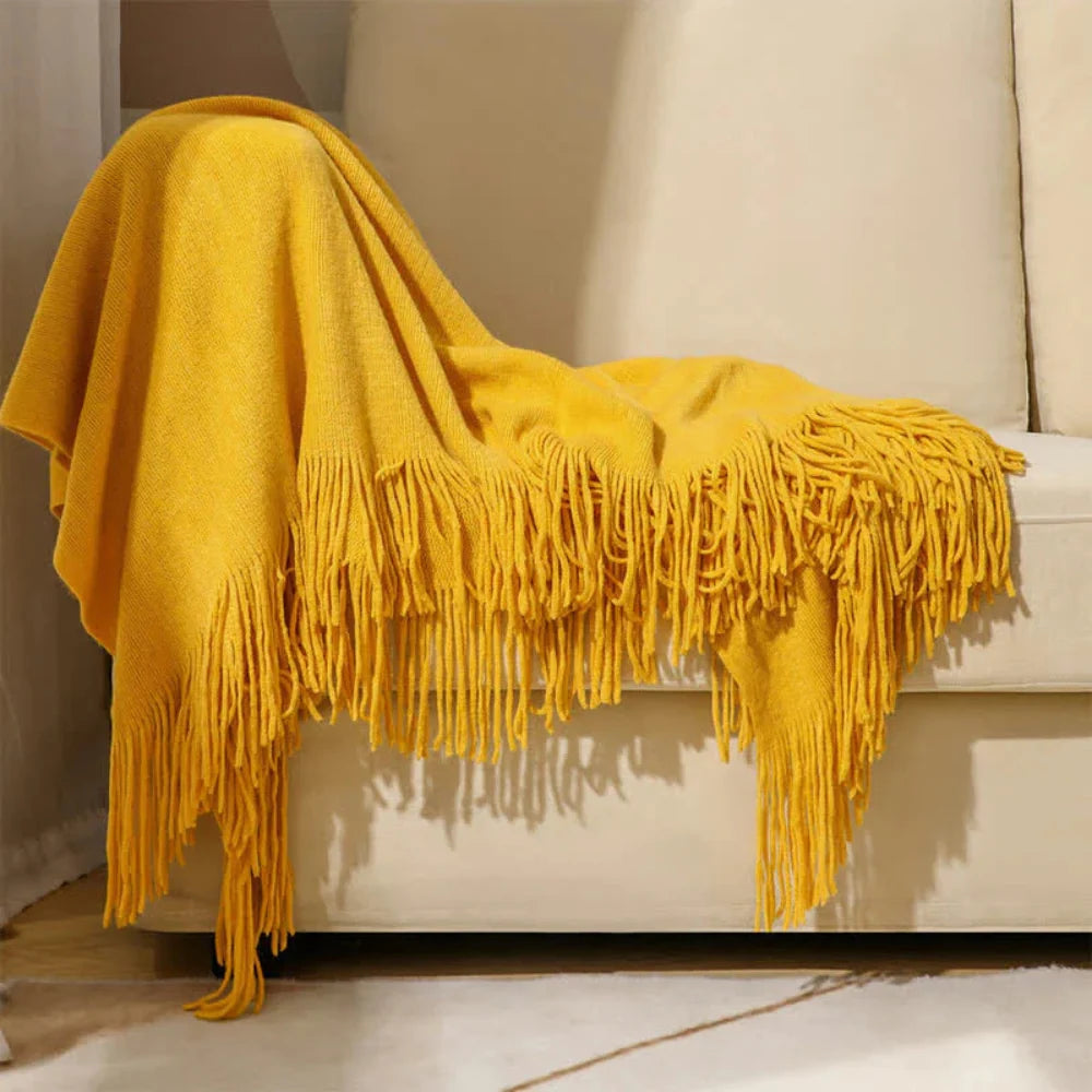 Throw Blanket Chunky Knit Acrylic Tassel Fringe
