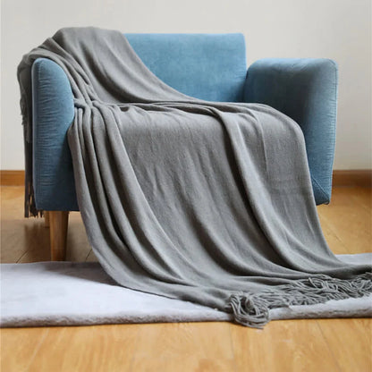 Throw Blanket Chunky Knit Acrylic Tassel Fringe