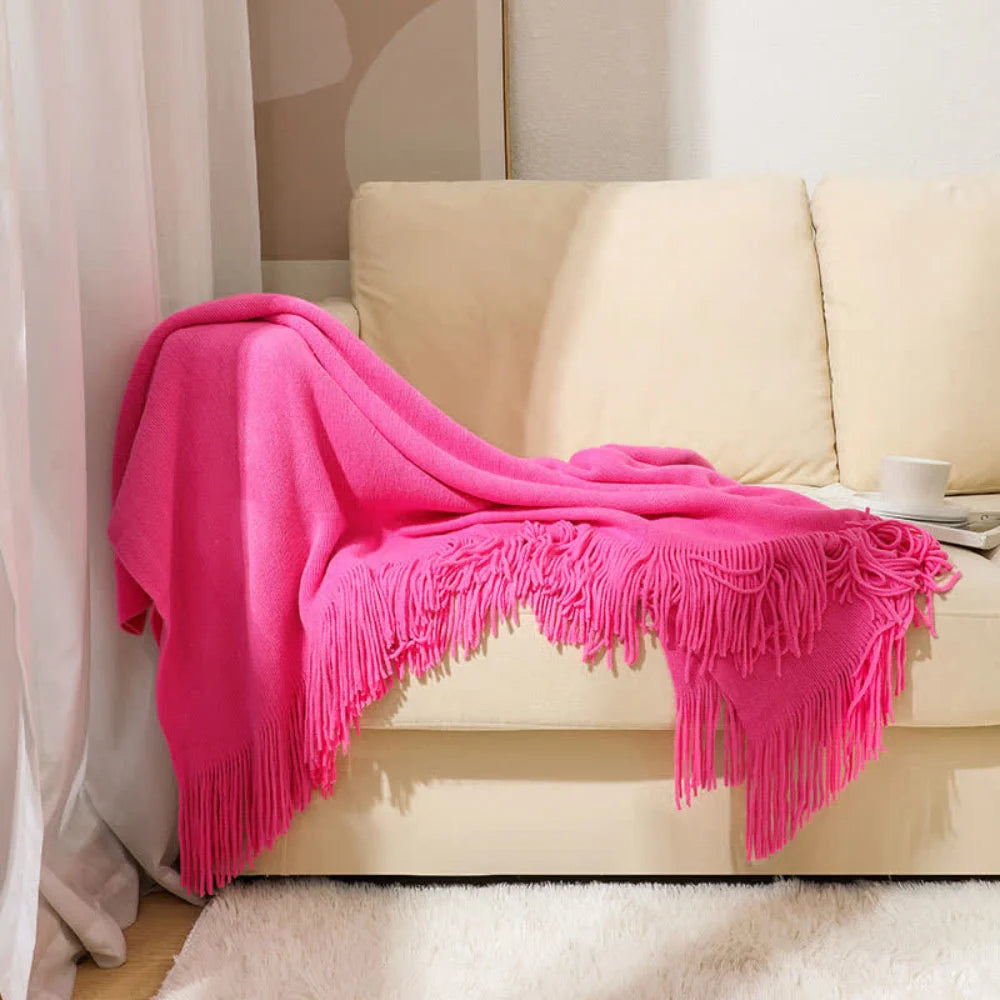 Throw Blanket Chunky Knit Acrylic Tassel Fringe