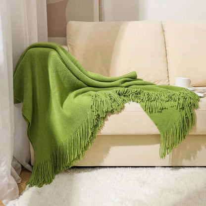 Throw Blanket Chunky Knit Acrylic Tassel Fringe