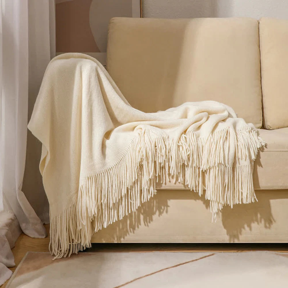 Throw Blanket Chunky Knit Acrylic Tassel Fringe