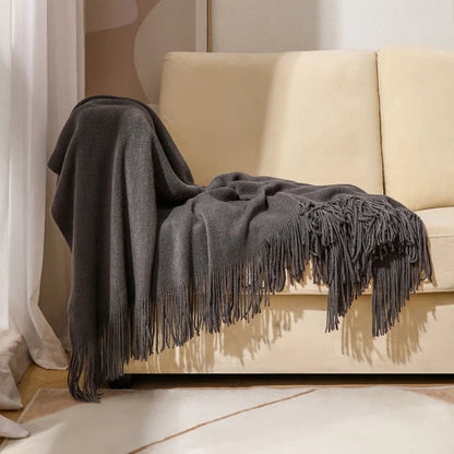 Throw Blanket Chunky Knit Acrylic Tassel Fringe