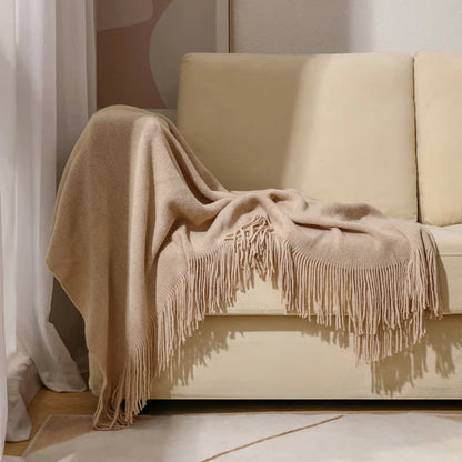 Throw Blanket Chunky Knit Acrylic Tassel Fringe