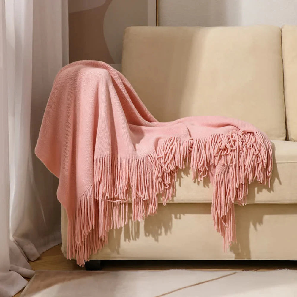 Throw Blanket Chunky Knit Acrylic Tassel Fringe