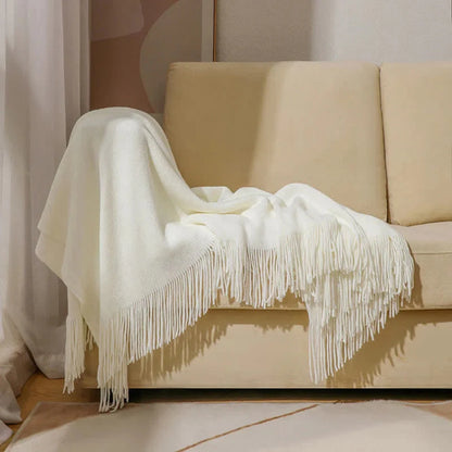 Throw Blanket Chunky Knit Acrylic Tassel Fringe