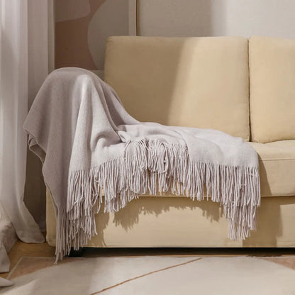 Throw Blanket Chunky Knit Acrylic Tassel Fringe