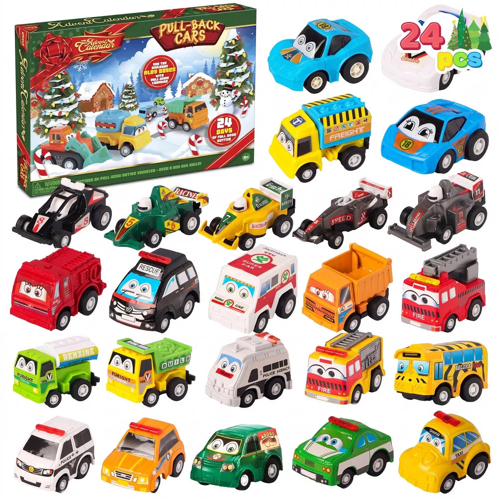 Toy Car Advent Calendar 24 Vehicles Pull-Back Action