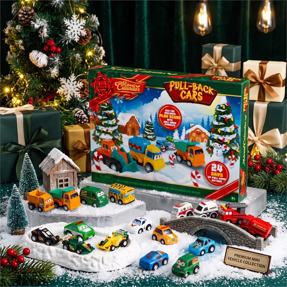 Toy Car Advent Calendar 24 Vehicles Pull-Back Action