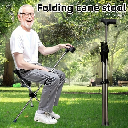 Walking Cane With Seat Foldable Stainless Steel Tripod Design