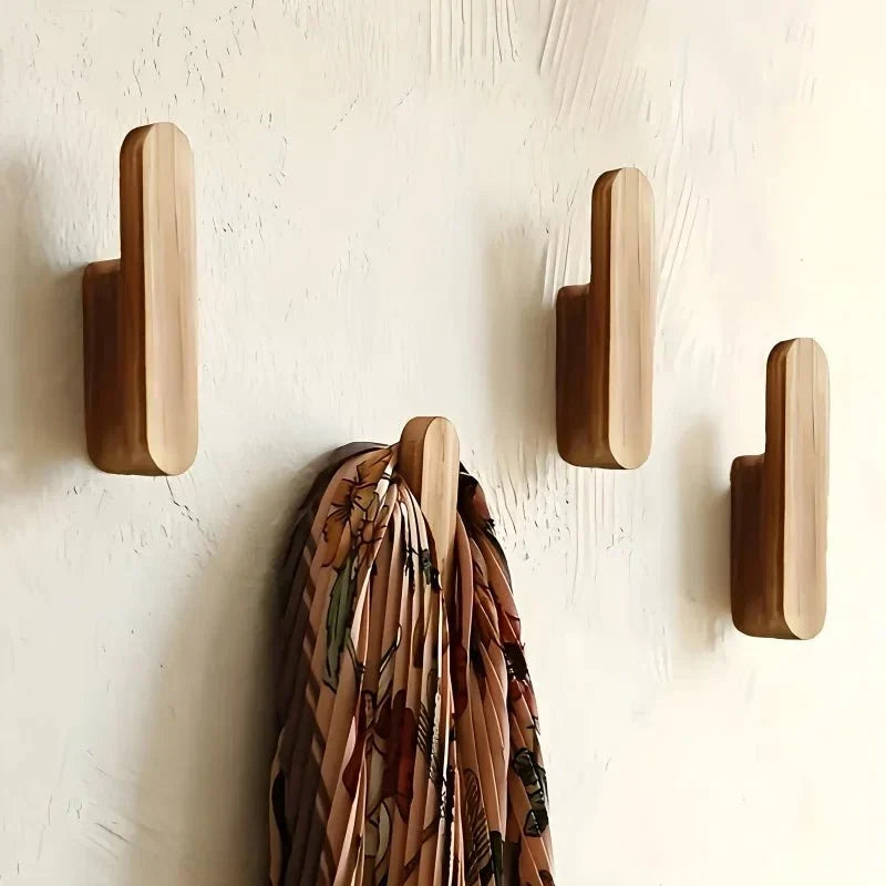Wall Hooks Natural Wood Set of 4 Space-Saving