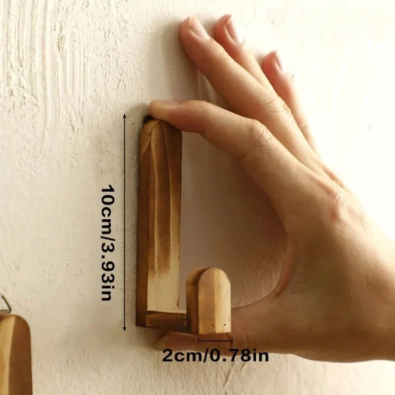 Wall Hooks Natural Wood Set of 4 Space-Saving