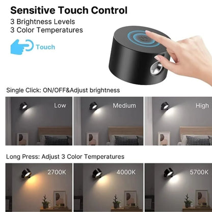 Wall Lamp Magnetic 360° Rotating Rechargeable Dimmable LED with Remote Control