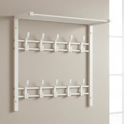 Wall-Mounted Coat Rack Shelf Adjustable Hooks & Clothes Rail