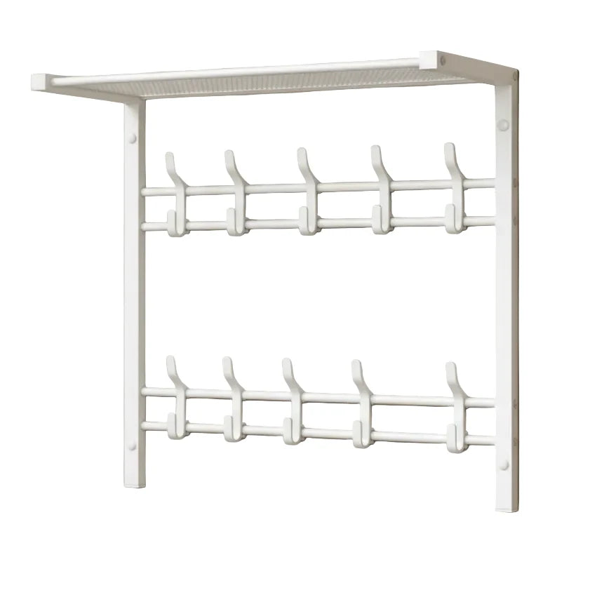 Wall-Mounted Coat Rack Shelf Adjustable Hooks & Clothes Rail