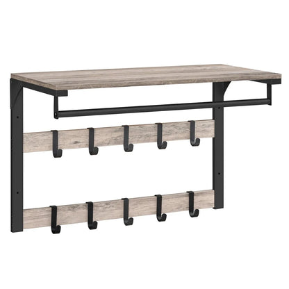 Wall-Mounted Coat Rack Shelf Adjustable Hooks & Clothes Rail
