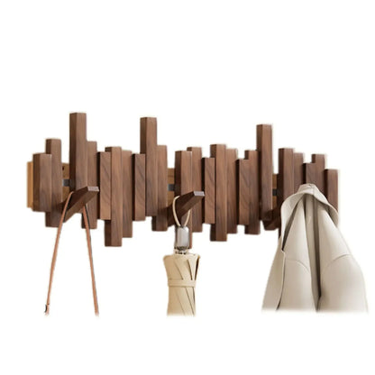 Wall-Mounted Coat Rack Wooden Self-Folding Hooks Space-Saving