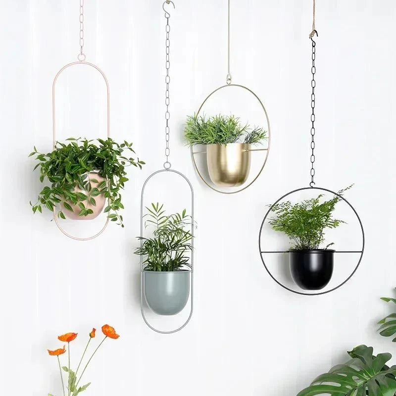Wall-Mounted Plant Holder Iron Adjustable Chain Space-Saving