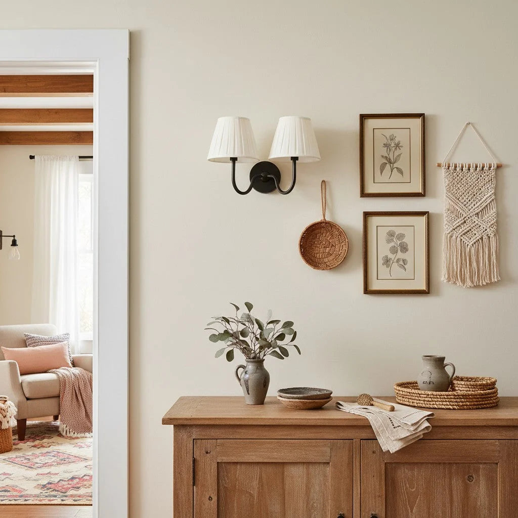 Wall Sconce Fabric Shade Dimmable Soft Diffused Light