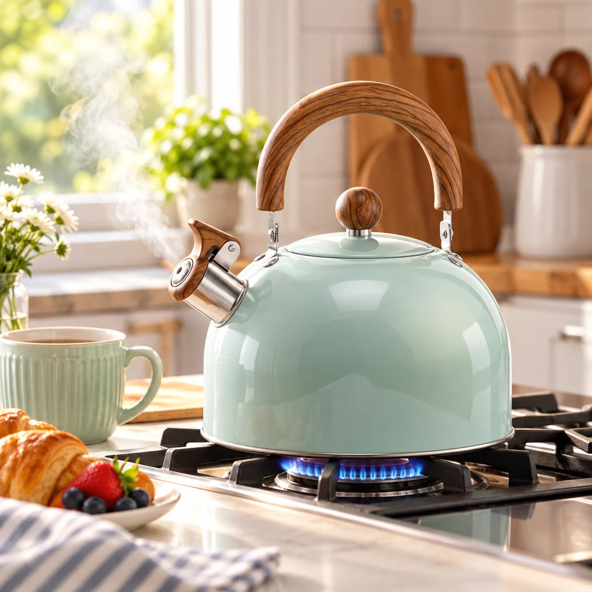 Whistling Kettle Stainless Steel 2.6 Qt Heat-Resistant Handle