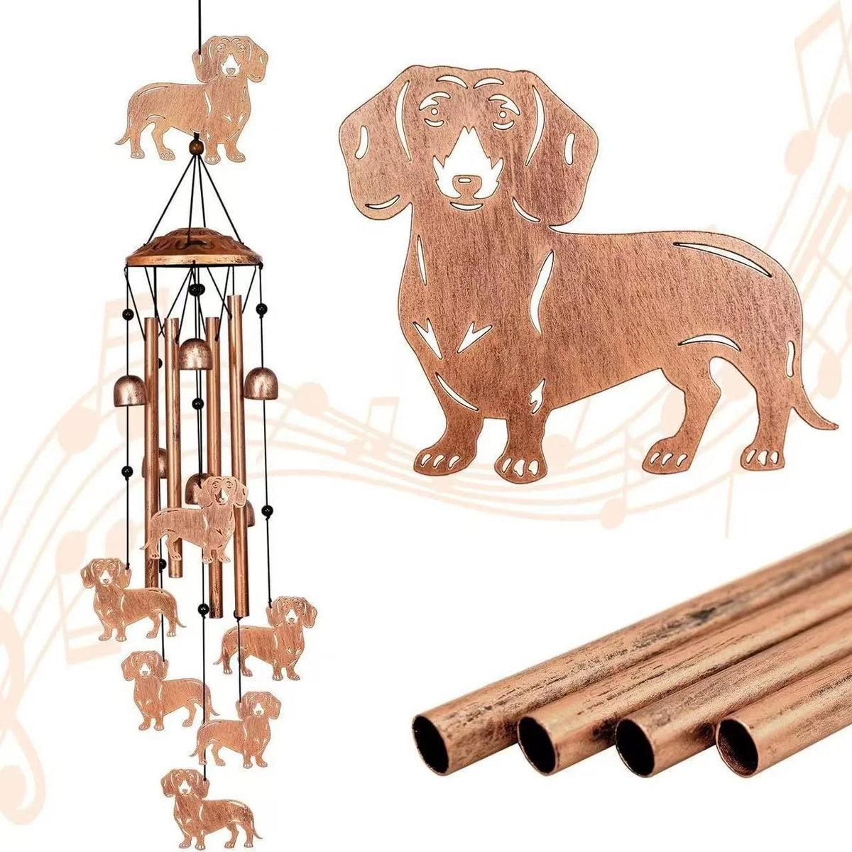 Wind Chime Dachshund Design Weather-Resistant