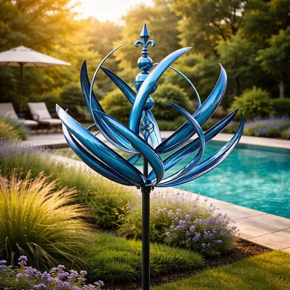 Wind Spinner Metal Lotus Design 35.4 Inch tall