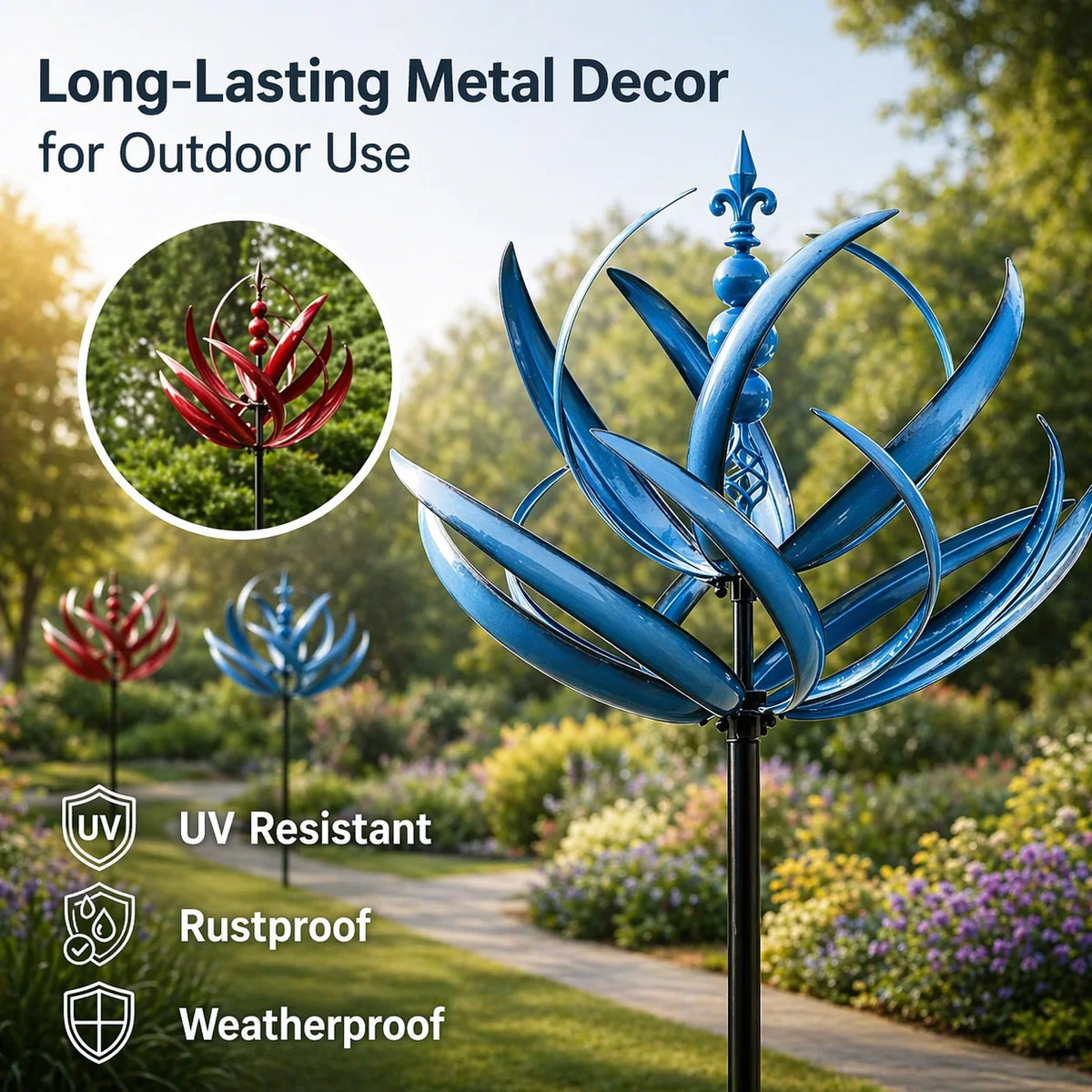 Wind Spinner Metal Lotus Design 35.4 Inch tall